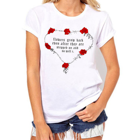 Valentine's Day Women Rose Letter Print Short Sleeve T Shirt