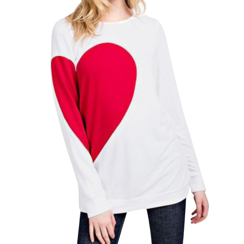 Women Valentine's Day Gift Heart Printed Long Sleeve Blouse