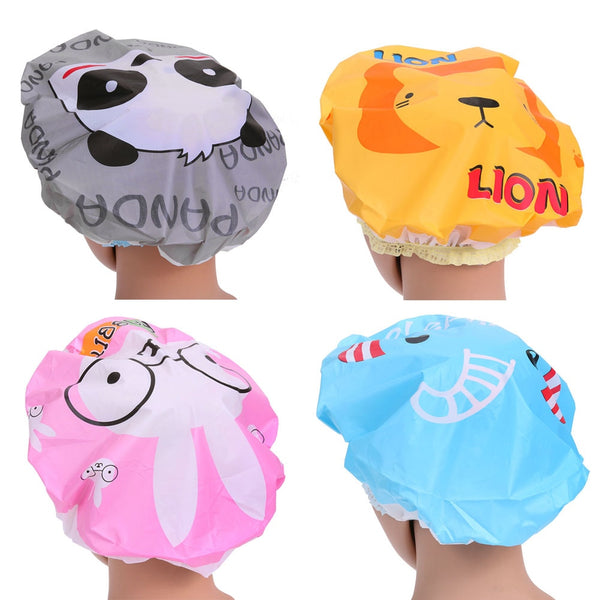 4pcs/Set Cute Cartoon Waterproof PVC Shower Caps