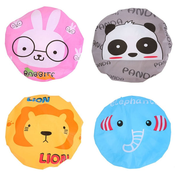 4pcs/Set Cute Cartoon Waterproof PVC Shower Caps