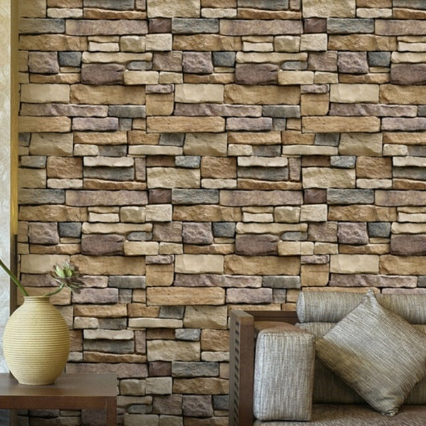 New PVC Self-Adhesive Wall Paper Brick  3D Imitation Rock Stone Vinyl Wallpaper