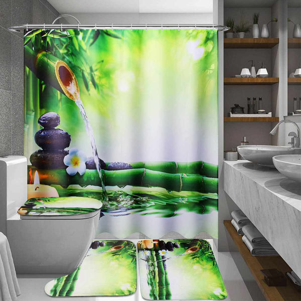 Shower Curtain  3PCS Toilet Cover Mat Non-Slip Rug Set