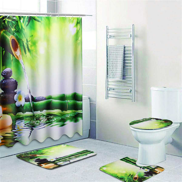 Shower Curtain  3PCS Toilet Cover Mat Non-Slip Rug Set
