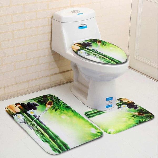 Shower Curtain  3PCS Toilet Cover Mat Non-Slip Rug Set
