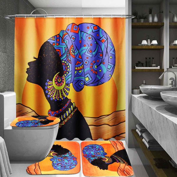 4pcs African Baotou Woman Shower Curtain