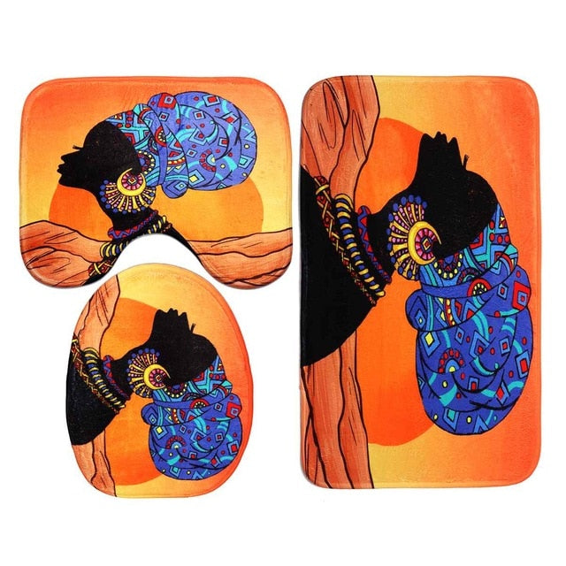 4pcs African Baotou Woman Shower Curtain