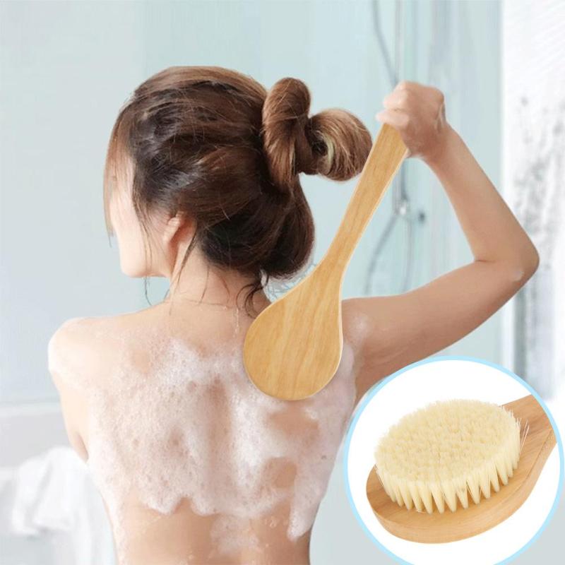 Wooden Long Handle Bristle Bath Brush