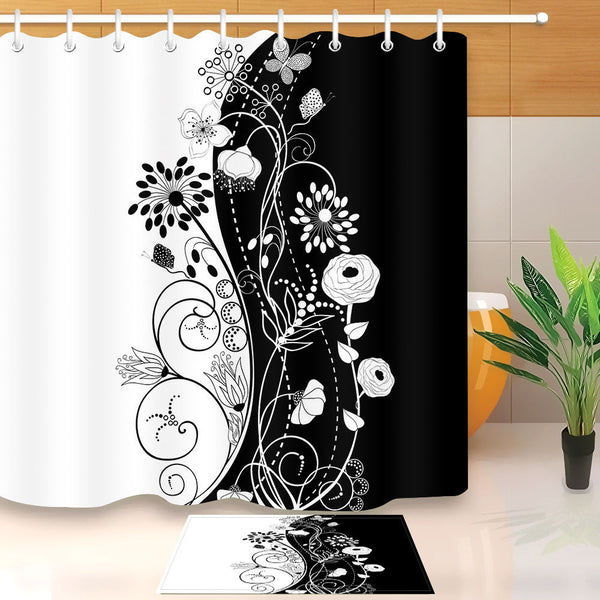 Waterproof Flowers Bath Shower Curtain Set
