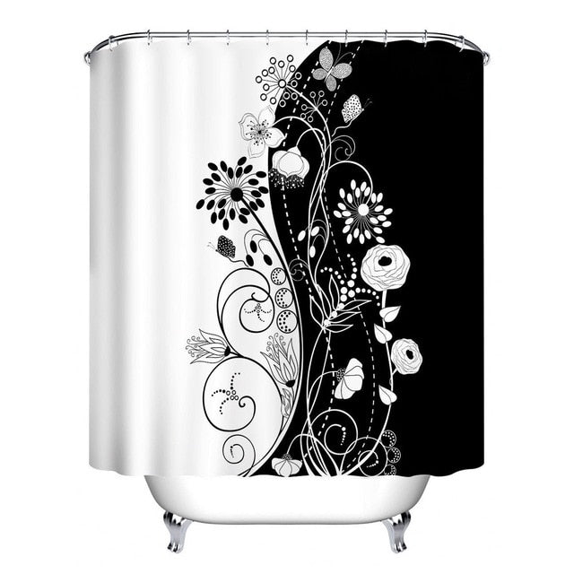Waterproof Flowers Bath Shower Curtain Set