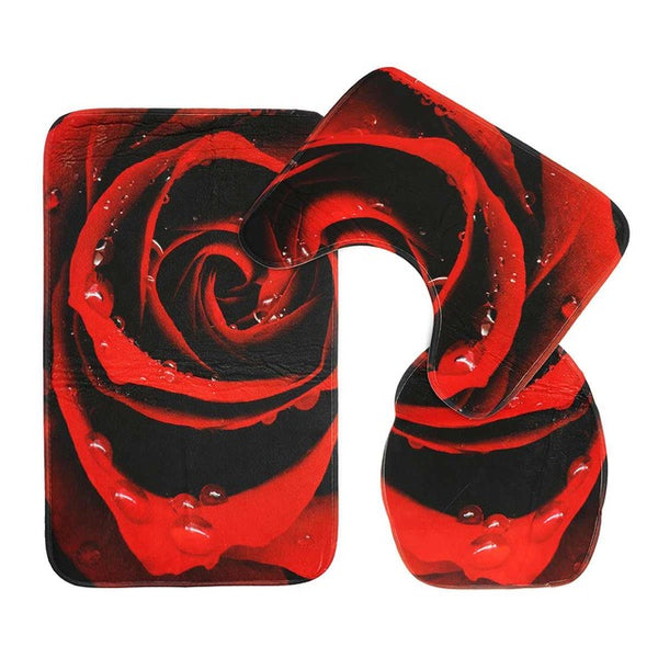 3PCS Red Rose Bathroom Set